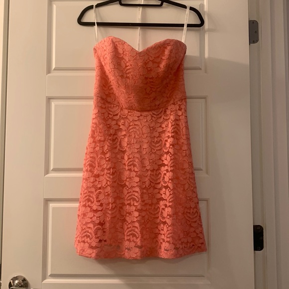 Coral lace bridesmaid dress - Picture 1 of 3